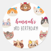 Cartoon Cats Kids’ Purr-fect Birthday Party ラウンドシール (正面)