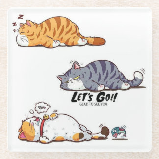 Cartoon Cats "LET’S GO!!" Coaster ガラスコースター