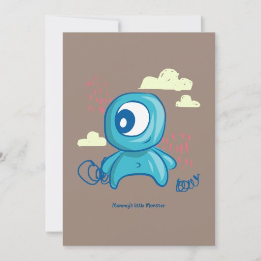 Cartoon Character Hand Drawn Blue Monster Art 招待状 (正面)