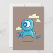 Cartoon Character Hand Drawn Blue Monster Art 招待状 (裏面)