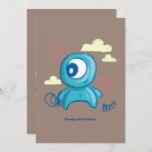 Cartoon Character Hand Drawn Blue Monster Art 招待状 (正面/裏面)