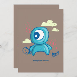 Cartoon Character Hand Drawn Blue Monster Art 招待状