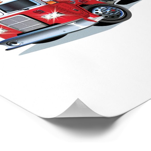 Cartoon Christmas firetruck ポスター (角)