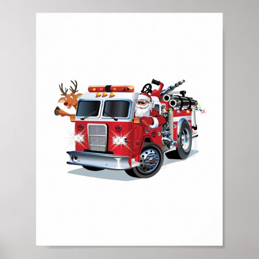Cartoon Christmas firetruck ポスター (正面)