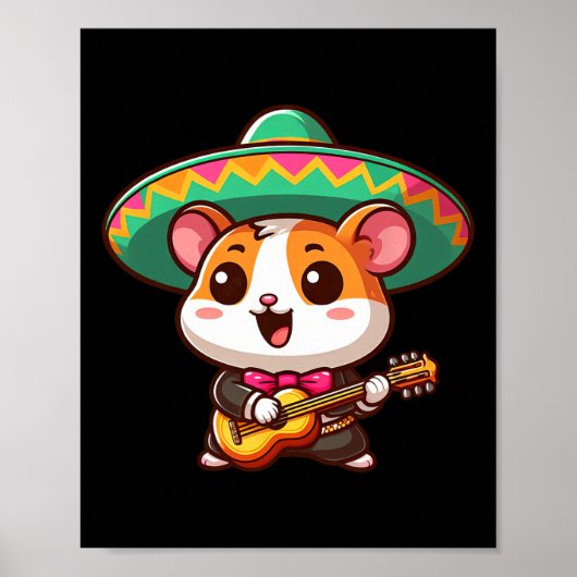 Cartoon Cinco De Mayo Hamster Mariachi Guitar Mexi ポスター (正面)