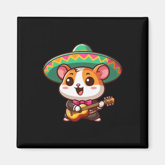 Cartoon Cinco De Mayo Hamster Mariachi Guitar Mexi マグネット (正面)