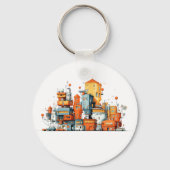 Cartoon City Skyline Keychain – アニメートされた都市 キーホルダー (正面)