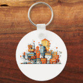 Cartoon City Skyline Keychain – アニメートされた都市 キーホルダー (正面)