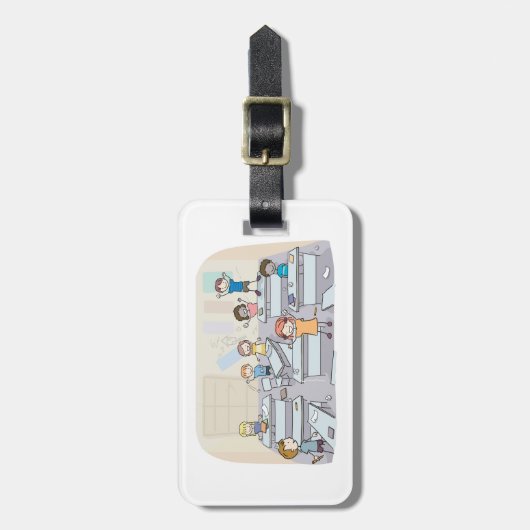 Cartoon Classroom Chaos With Wild Students ラゲッジタグ (正面縦)