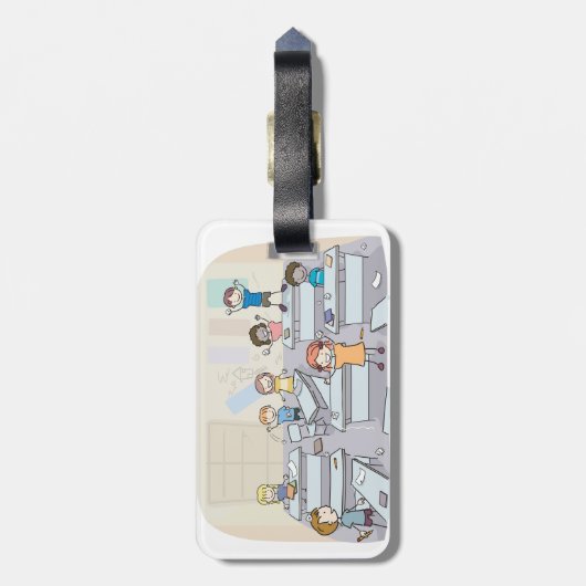 Cartoon Classroom Chaos With Wild Students ラゲッジタグ (裏面縦)