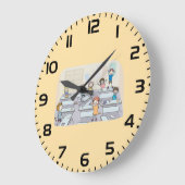 Cartoon Classroom Chaos With Wild Students ラージ壁時計 (傾斜)