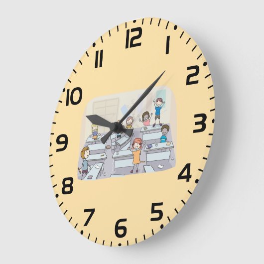 Cartoon Classroom Chaos With Wild Students ラージ壁時計 (傾斜)