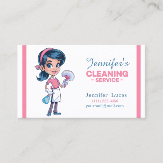 Cartoon Cleaning Lady Business Card 名刺 (正面)