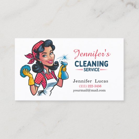 Cartoon Cleaning Lady Business Card 名刺 (正面)