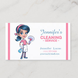 Cartoon Cleaning Lady Business Card 名刺