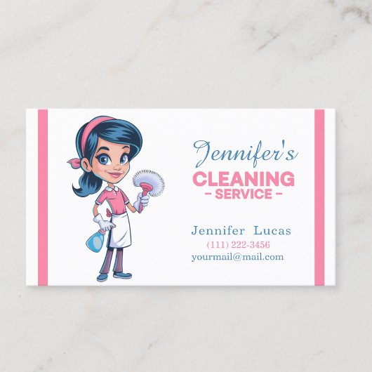 Cartoon Cleaning Lady Business Card 名刺