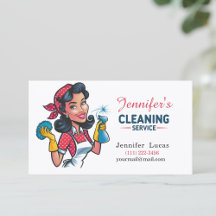 Cartoon Cleaning Lady Business Card
