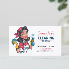 Cartoon Cleaning Lady Business Card 名刺