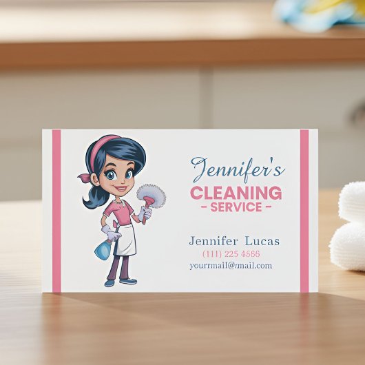 Cartoon Cleaning Lady Business Card 名刺