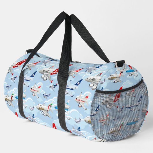 Cartoon commercial airplanes seamless pattern ダッフルバッグ (右コーナー)