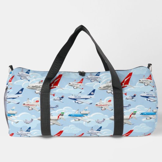 Cartoon commercial airplanes seamless pattern ダッフルバッグ (裏面)
