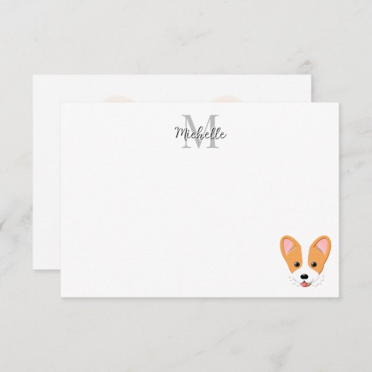 Cartoon Corgi Custom Monogram ノートカード (正面/裏面)