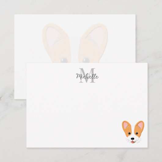 Cartoon Corgi Personalized Monogram ノートカード (正面/裏面)