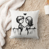 Cartoon Couple & Hearts クッション (ブランケット)