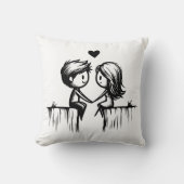Cartoon Couple & Hearts クッション (正面)