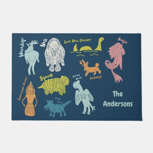 Cartoon Cryptids Cryptozology パーソナライズされた Guide ドアマット (正面)
