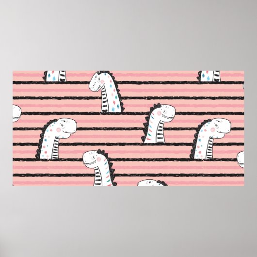 Cartoon Cute Dinosaurs vintage Seamless pattern. C ポスター (正面)