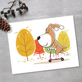 Cartoon Cute Funny Dog Puppy Kick Scooter ポストカード