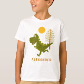 Cartoon Cute Funny Running Dinosaur Jurassic Sun  Tシャツ (正面)