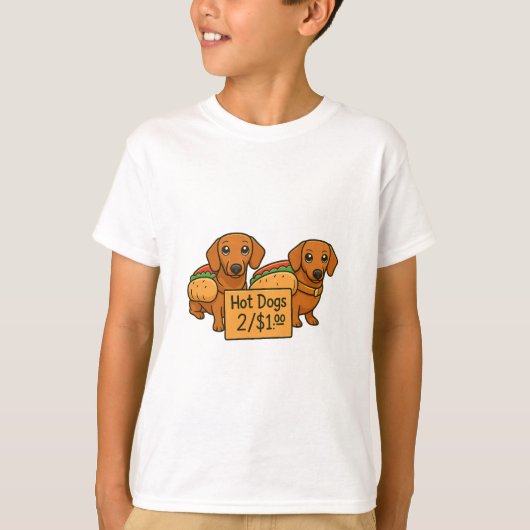 Cartoon Dachshunds as hot dogs Tシャツ (正面)