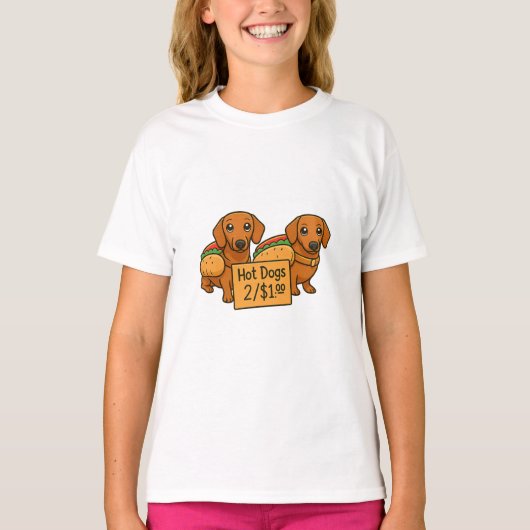 Cartoon Dachshunds as hot dogs Tシャツ (正面)