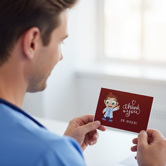 Cartoon Doctor Red Thank You サンキューカード