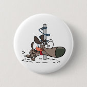 Cartoon Dog Tangled Around Pole with Leash 缶バッジ (正面)