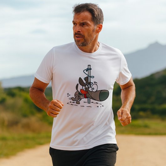 Cartoon Dog Tangled Around Pole with Leash Tシャツ