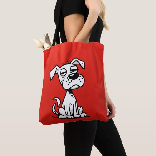 Cartoon Dog Tote Bag with Red Background トートバッグ (クローズアップ)