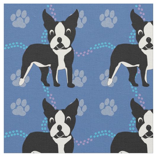 Cartoon Dogs - Boston Terrier v3 ファブリック (クローズアップ)