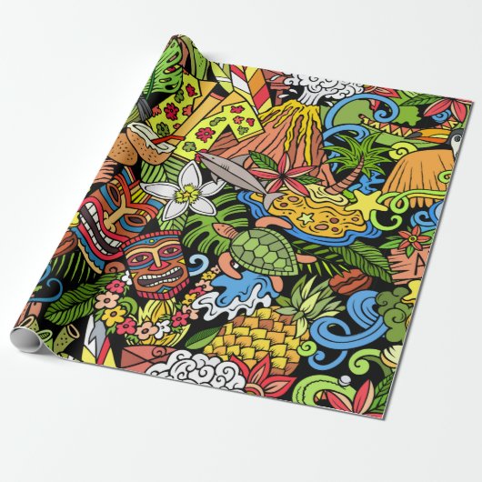 Cartoon doodles Hawaii seamless pattern. Backdrop  ラッピングペーパー (アンロールド)