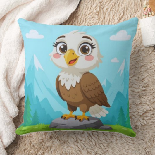 Cartoon Eagle on Rock – Cute Vector Character クッション (ブランケット)