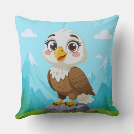 Cartoon Eagle on Rock – Cute Vector Character クッション (裏面)