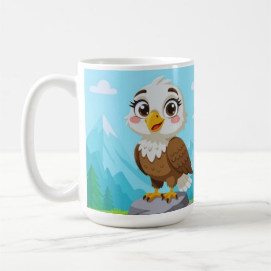 Cartoon Eagle on Rock – Cute Vector Character コーヒーマグカップ (左)