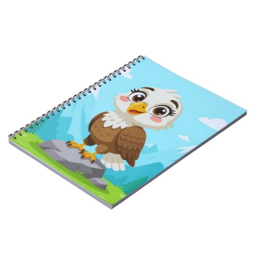 Cartoon Eagle on Rock – Cute Vector Character ノートブック (左側)