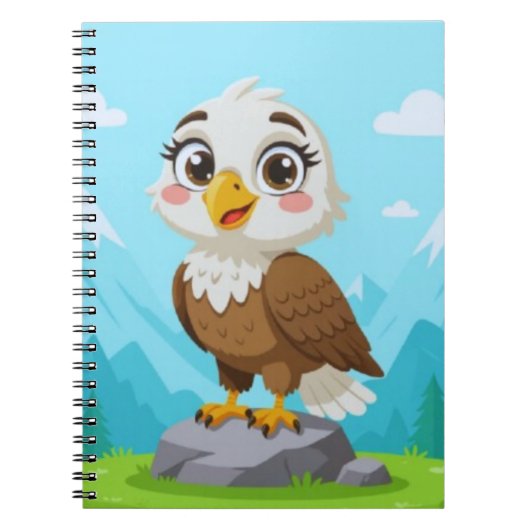 Cartoon Eagle on Rock – Cute Vector Character ノートブック (正面)