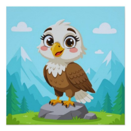 Cartoon Eagle on Rock – Cute Vector Character ポスター (正面)