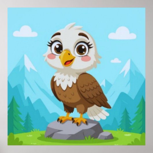 Cartoon Eagle on Rock – Cute Vector Character ポスター (正面)
