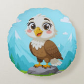 Cartoon Eagle on Rock – Cute Vector Character ラウンドクッション (正面)