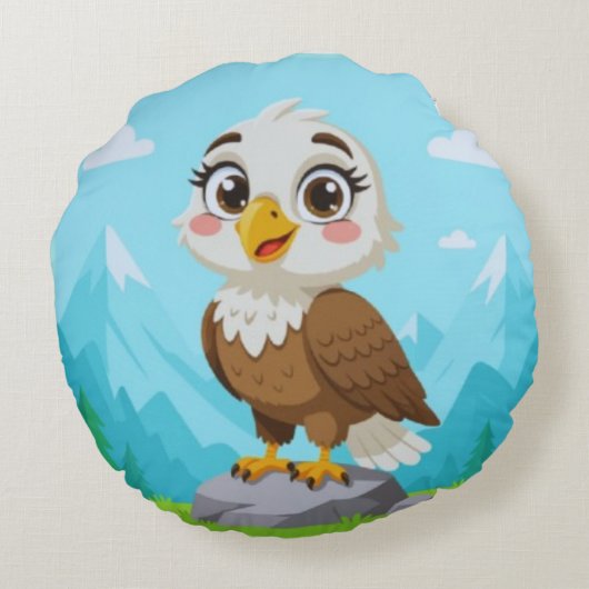 Cartoon Eagle on Rock – Cute Vector Character ラウンドクッション (裏面)